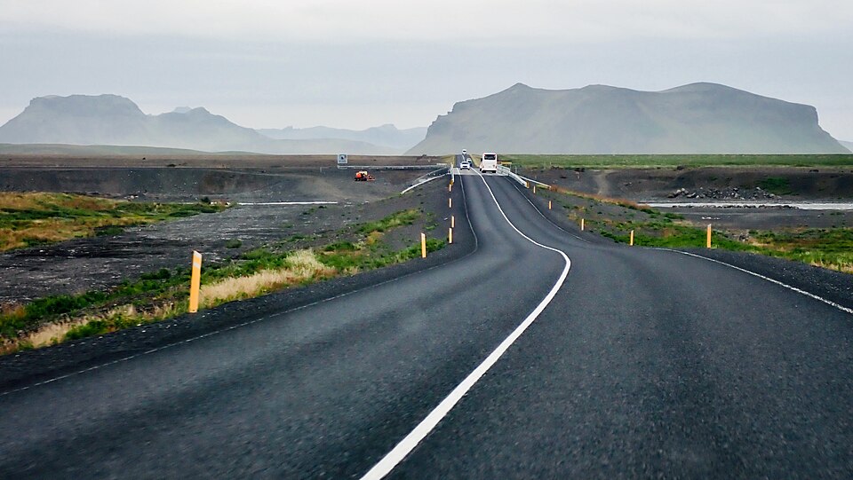 Ring Road-style driving scene in Iceland
